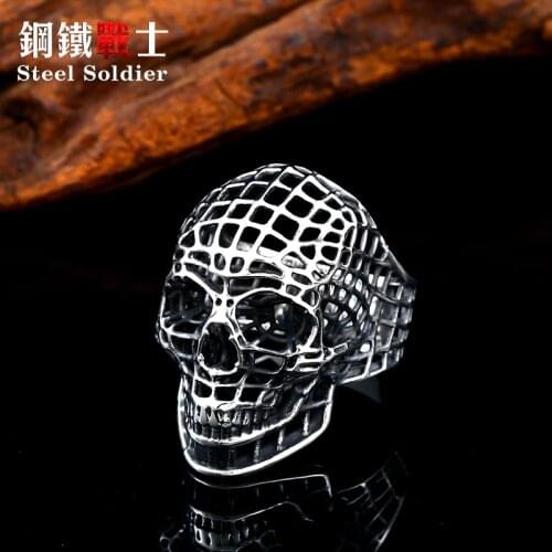 Stainless steel men skull rings Steampunk hollow punk rock personality evil Skeleton motor biker original charm jewelry