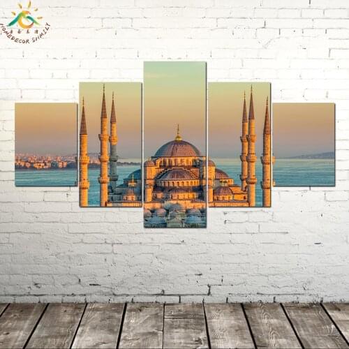 BEAUTIFUL SULTAN AHMET MOSQUE Wall Art Canvas Framed Print Painting Vintage Posters and Prints Wall Picture 5 Piece Canvas Art