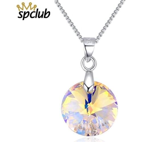 Round Crystal from Swarovski Pendant Necklace Silver Color Luxury Necklace Women Charming Statement Accessories Valentines Gift