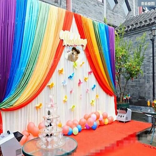 Ice Silk Rainbow Color Wedding Backdrop Curtain Drape Children Birthday Background Wall Decor Baby Shower Party Supplies