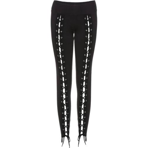 Leggings Pants Bandage Women Spring Black Slim Lace-Up Streetwear Skinny Fashion Sexy Casual Harajuku Goth Pants