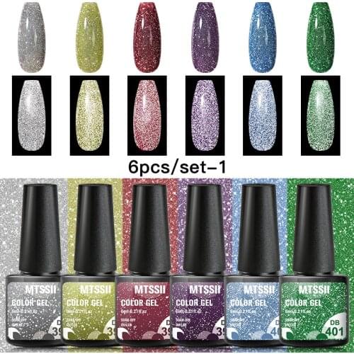 MTSSII 2/8pcs Reflective Glitter Gel Nail Polish Set Strong Light Flashy Gel Sparkling Holograph Polish Nail Art Base Top Gel