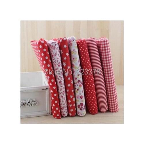 Red 7Assorted 50*50CM Plain Charm Printed Cotton Quilt Fabric Fat Quarter Tissue Bundle Set Diy cloth sewing kids Bag Decoration