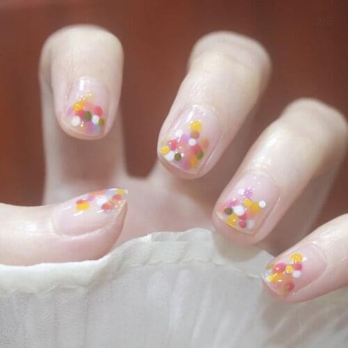 24pcs False Nails Fake Nails with Glue Fresh Daisy Nail Tips Nail Art Tools Press on Nails Full Cover Nails for Pretty Girl