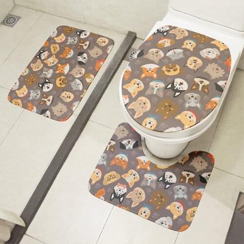 New Style Shower Room Anti-Slip Carpet Toilet Cover Set Funny Cute Animal Bath Decoration Mat Set Entrance Waterproof Doormat