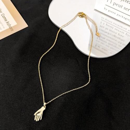 Origin Summer Simple Gold Color Simulation Hand Pendant Necklace for Women Girls Titanium Steel Thin Chain Necklace Jewelry