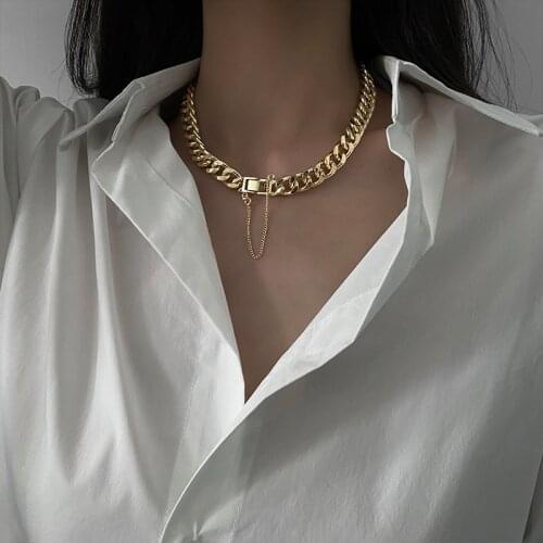 LOVOACC Punk Chunky Cuban Chains Necklaces for Women Mujer Gold Silver Color Metallic Bucket Chokers Necklace Hip Hop Jewelry