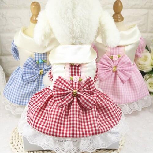 Miflame Plaid Dog Dress Princess Dresses For Puppy Clothes Bowknot Pet Fancy Dress Pomeranian Spitz Dress Patchwork Dog Clothes