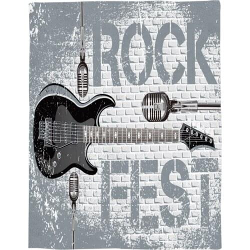 Rock Guitar Music Throw Blanket Portable Soft Bedspread Microfiber Flannel Blankets for Beds