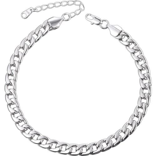 Silver Plated Stainless Steel Flat Anklet Beach Jewelry Wholesale 25CM 7MM Foot Bracelet Women Leg Link Leg Barefoot Sandals