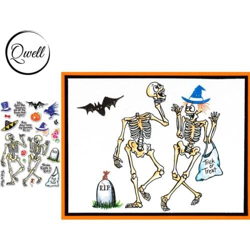 QWELL 4*6 inch Clear Silicone Stamps Skull Hats Bat Grave Halloween Theme DIY Scrapbooking Craft Album Paper Cards 2020 New