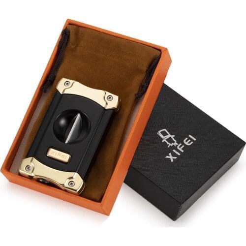 XIFEI Stainless Steel Cigar Cutter Built-in Hole Puncher V-Cut Tool With Gift Box Cigarette Scissors Accessories Smoking Tools