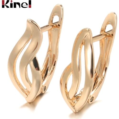 Kinel New Hollow Glossy Leaf Earring for Women 585 Rose Gold Stud Earrings Cute High Quality Daily Fine Fashion Party Jewelry