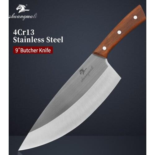 Utility Chef Butcher Knife High Carbon 4Cr13 Stainless Steel Cleaver Kitchen Knives Cutting Meat Butcher Knife With Wood Handle