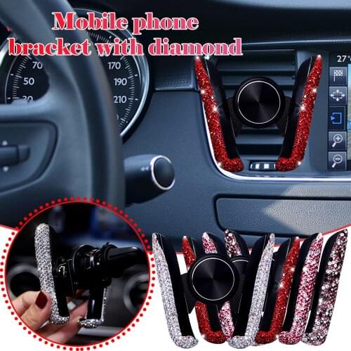 Universal Bling Rhinestone Crystal Mini Car Dash Air-Vent Automatic Phone Holder Stands Mobile Phone Holders