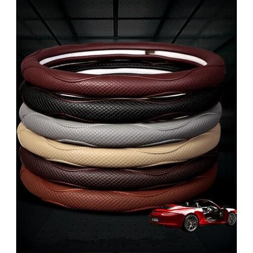 Universal 38cm Four Seasons Leather Car Steering Wheel Cover for BMW 5 Series Toyota VW Black Brown Beige