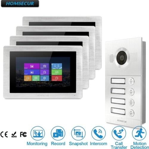 HOMSECUR 7" Video Door Phone Intercom System+Silver Camera 800TVL for 4 Families BC121-4S+BM714-S
