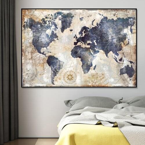 Vintage World Map Canvas Paintings Posters and Prints Wall Art Picture for Living Room Home Decoration