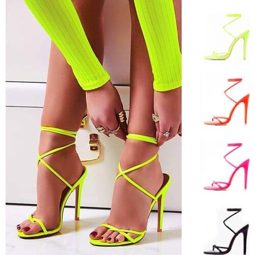 High Heel Sandals Women European Style Footwear Summer Ankle Strap Strappy Toe Party Shoes Candy Color High Stiletto Heels