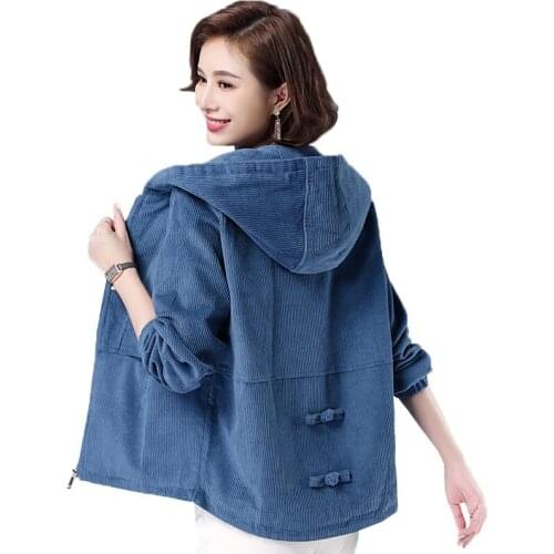 Womens Jacket Coat New Spring Autumn Plus Size Loose Hooded Corduroy Jacket Women Windbreaker Outwear Ladies Basic Overwear Top