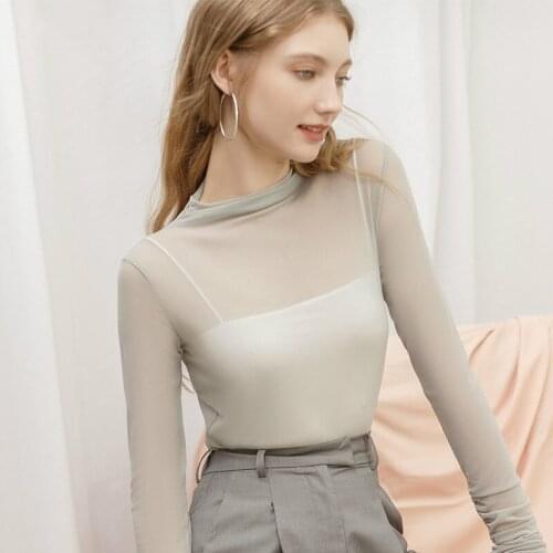 2019 New Womens clothing Perspective sexy mesh Yarn girls top Autumn long sleeve shirt women