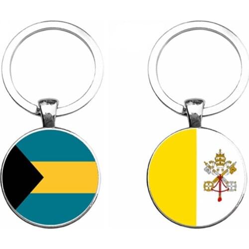 SUTEYI Fashion Vatican Bahamas Flag Key Chain National Flags Picture Glass Cabochon Keychains For Men Women Jewellery