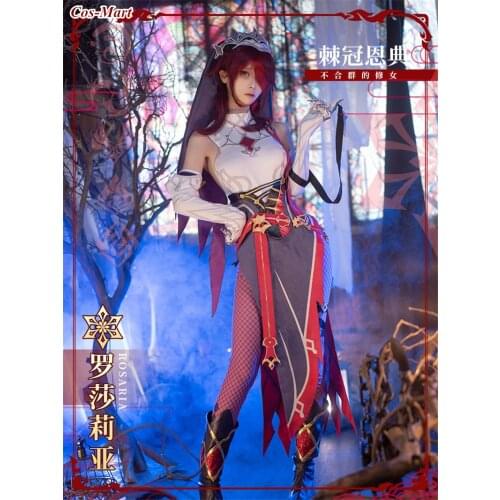 Game Genshin Impact Rosaria Cosplay Costume Nun Cheongsam Elegant Mysterious Uniform Female Activity Party Role Play Clothing