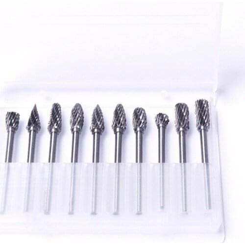 CHEERBRIGHT 10Pcs 3mm Shank Tungsten Carbide Rotary Burrs 6mm Diameter Double Cut Rotary File for Metal Woodworking Carving Bit