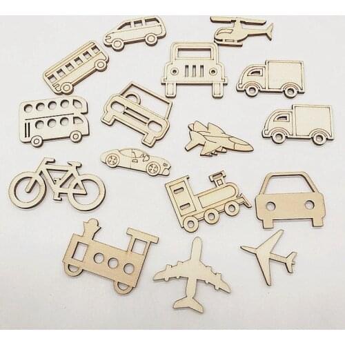 30 pcs of wooden transport tools mixed with cartoon wood crafts handmade DIY wood chips