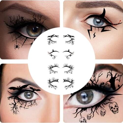 4pcs Temporary Eye Tattoo Stickers DIY Waterproof Flash Disposable Eyeshadow Eyeliner Face Sticker Halloween Makeup Tool
