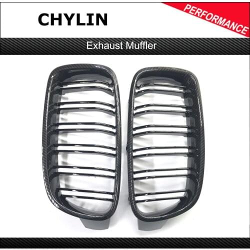 Pair For F30 car Carbon Look mesh grille fits for Bmw 3 series F30 F35 ABS Dual line glossy black kidney grille grill 2012-2016
