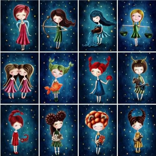 AZQSD Full Square Diamond Painting Constellation Picture Of Rhinestones Diamond Embroidery Landscape Needlework Home Decor