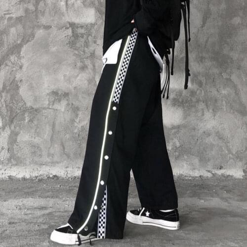 Womens Pants Button Slit Reflective Printing New Summer Straight Wide-leg Pant Loose Casual High-waist Trousers traf y2k urbano