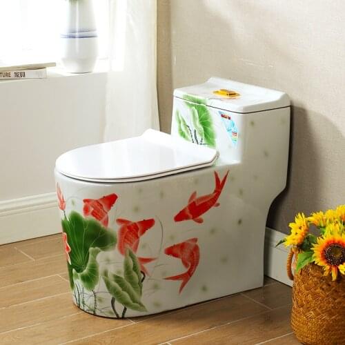 Household Color Toilet Silent Odor-proof Super-swirl 4d Water-colored Gold Seat Toilet fish pattern porcelain Ceramic Toilet