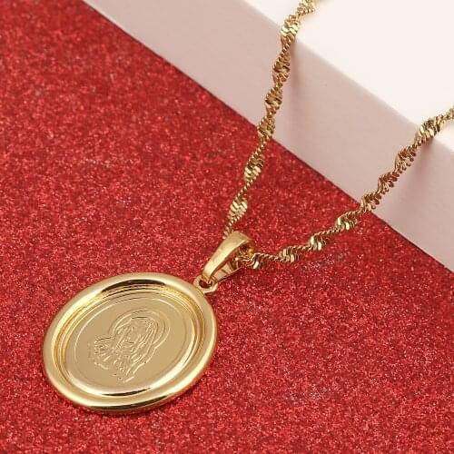 Wholesale Lucky Gold Color Virgin Mary Pendant Necklace Chain Women Christianity Jewelry Our Lady Goddess