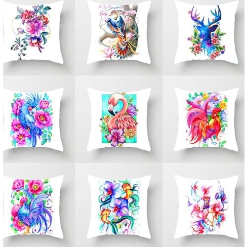 Cushion Cover Rabbit Peacock Tiger Elephant Bear Flamingo Toucan Parrot Chicken Deer Seahorse flowers Throw Linen Pillowcase