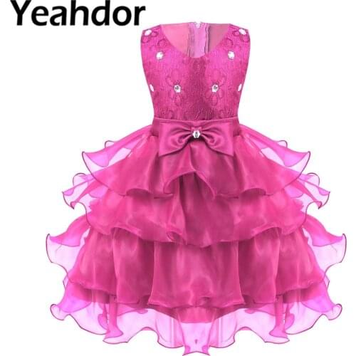 Flower Girl Wedding Dress Sleeveless Bowknot Ruffles Lace Flower Dresss For Baby Girls Party Ball Gowns Holy Communion Dress