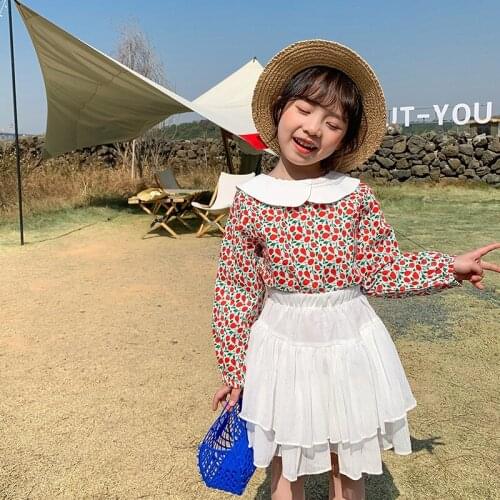 Kids Clothing 2-8 Years Baby Girls Long Sleeve Shirts Spring Autumn Childrens Korean Floral Blouse Cute Doll Collar Girls Shirt