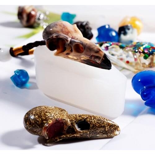 DIY 3D Crow Head Skull Mold Silicoe Epoxy Resin Mould Silicone Plaster Pendant Necklace Bead Charm Jewelry Making Craft Keychian