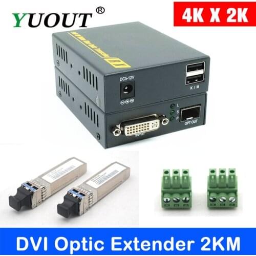 DVI Fiber USB KVM Extender Over Fiber USB Keyboard Mouse Optic Audio Converter DVI Video Transceiver with 10G SM DX 2KM LC SFP