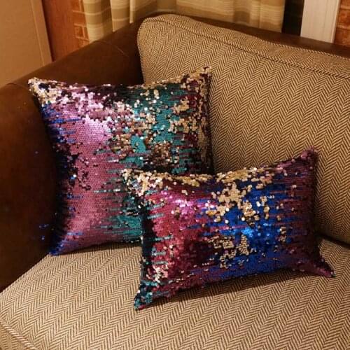 Purple/Green Gradient Sequin Pillow Cover Modern Colorful Sofa Cushion Accessories Bedside Pillowcase Hotel Decoration #VT