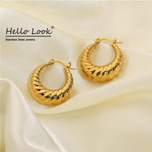 HelloLook Fashion Croissant Earring Women 18K Gold Plated Shrimp Shape Hoop Earrings Stainless Steel Female Jewelry 2021 Trendy