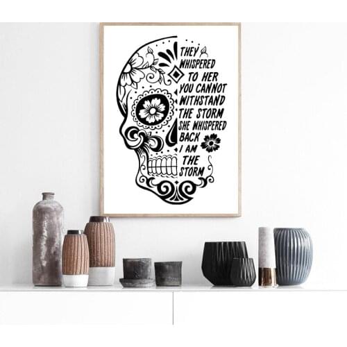 Sugar Skull Art Print Modern Positive Quote Poster Black and White Minimalist Wall Art Canvas Painting Office Bedroom Wall Decor
