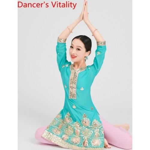 Indian Dancing Cotton Embroidered Slim Fit Dress Oriental Belly Dance Sequin Performance Competition Practice Training Outfits