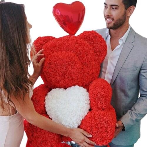 40cm Rose Bear Simulation Flower Love Heart Artificial Flower Rose for Wedding Party Valentines Women Gifts Home Decoration
