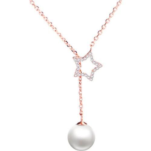 Korean version of the personality trend hot selling wild two-color pentagram shape short silver plated necklaces SE106