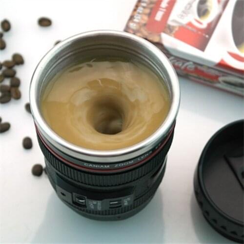 Creative Camera Lens Shape self stirring Coffee Cup Tea Travel Mug Stainless Steel Vacuum Flasks Can be charged Free shipping