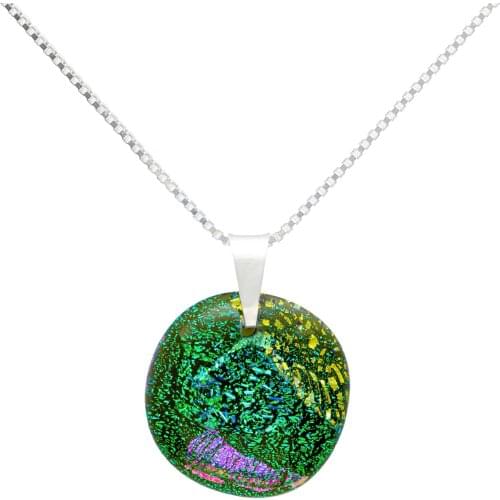 DARK DIAMOND-dichroic crystal pendant and 25mm 925 sterling silver. Assorted Colors. Craft. Exclusive. (With chain)