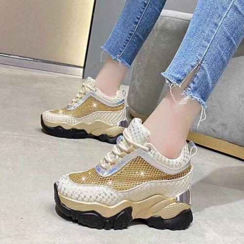 Summer Breathable Chunky Sneakers for Women 2021 Spring Gold Silver Mesh Woman Platform Vulcanize Shoes Thick Bottom Sandals 5cm