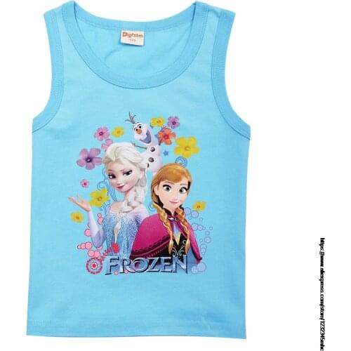 Disney Frozen Elsa Summer Childrens Cotton Vest Tank Top Girls Cartoon Printed Boy Undershirt Teenager Underwear Clothing 2-15T